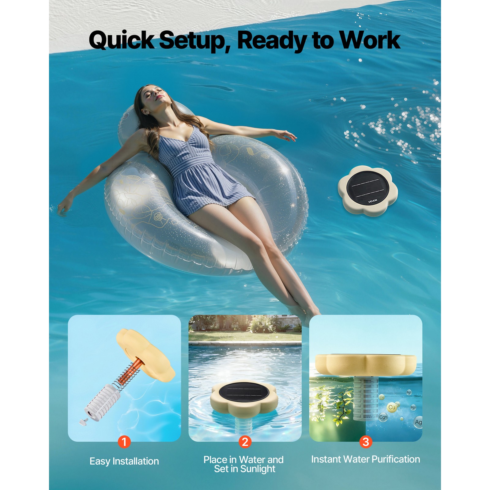 Uimoso Solar Pool Ionizer with Copper Anode for Pools Up to 45000 Gallons,Yellow