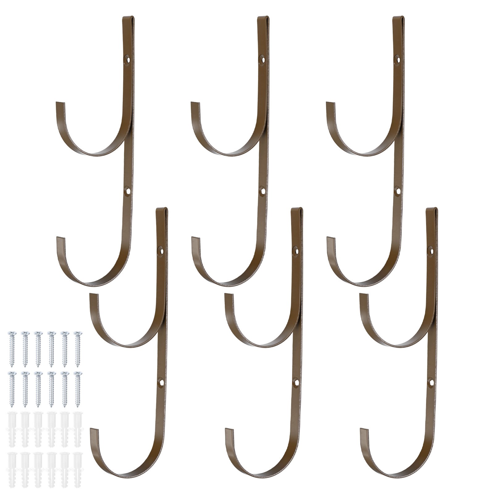 6-Pack Pool Pole Hanger, Iron Pool Hooks with Screws for Garden Tools [Brown]