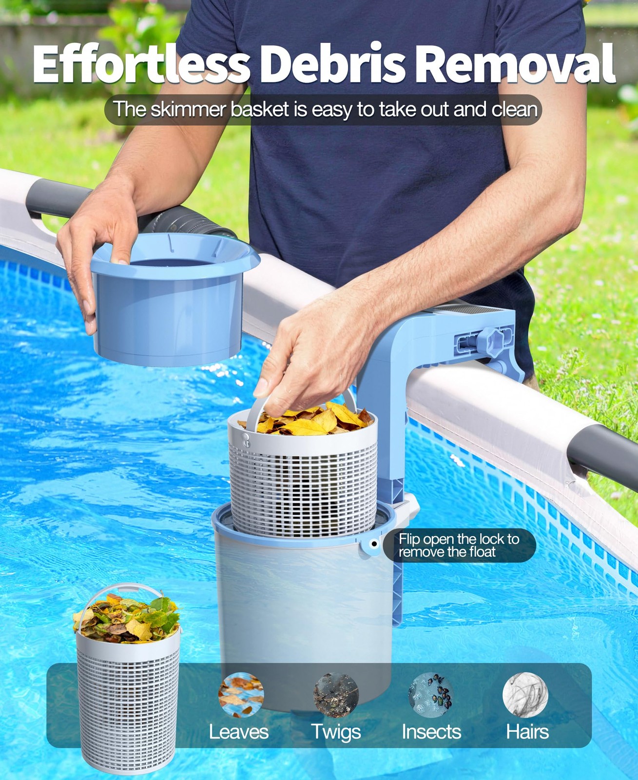 Above Ground Pool Skimmer with Solar Digital Thermometer and Adjustable Bracket