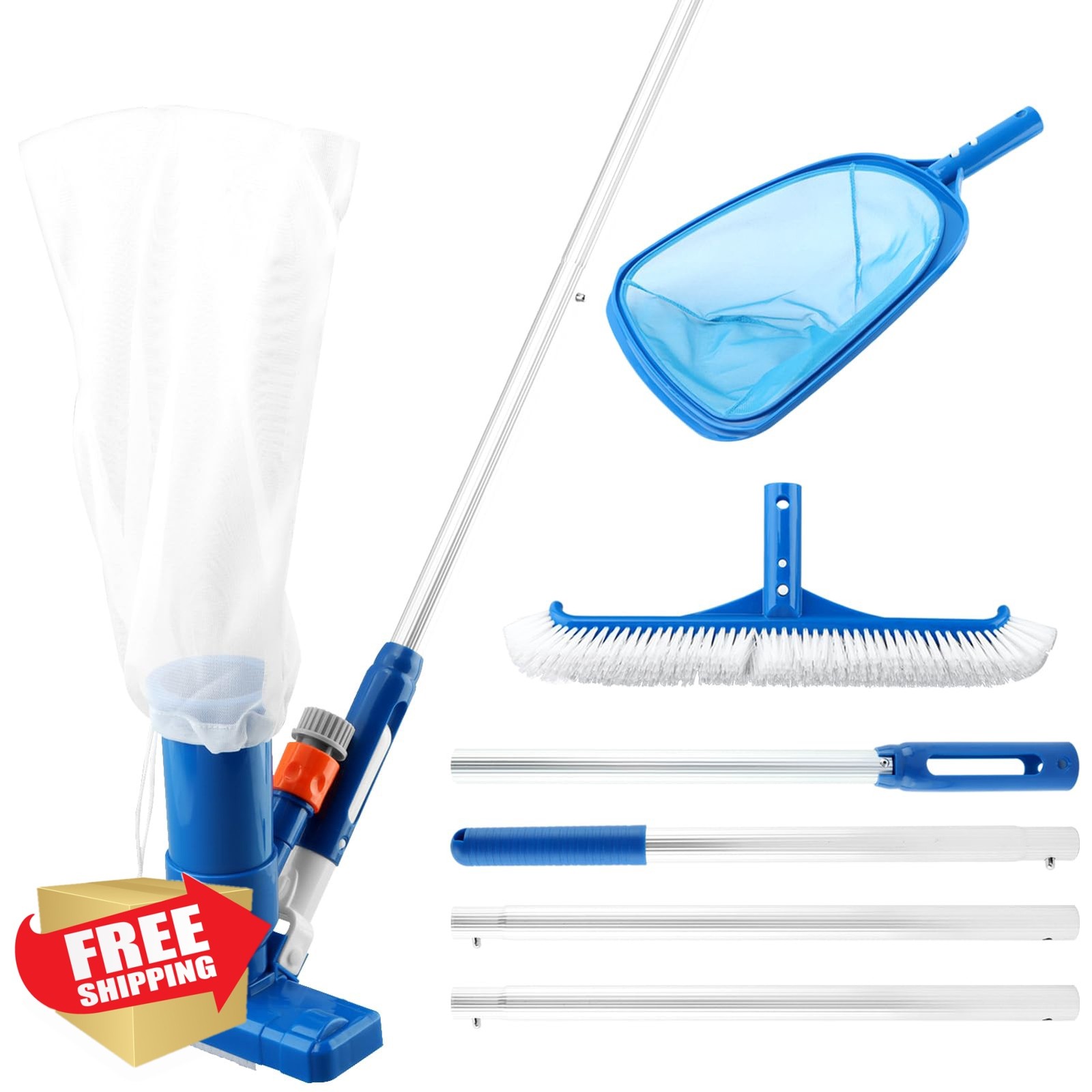 Lovarisse Pool Cleaning Kit Spa Jet Vacuum Net Brush Pole