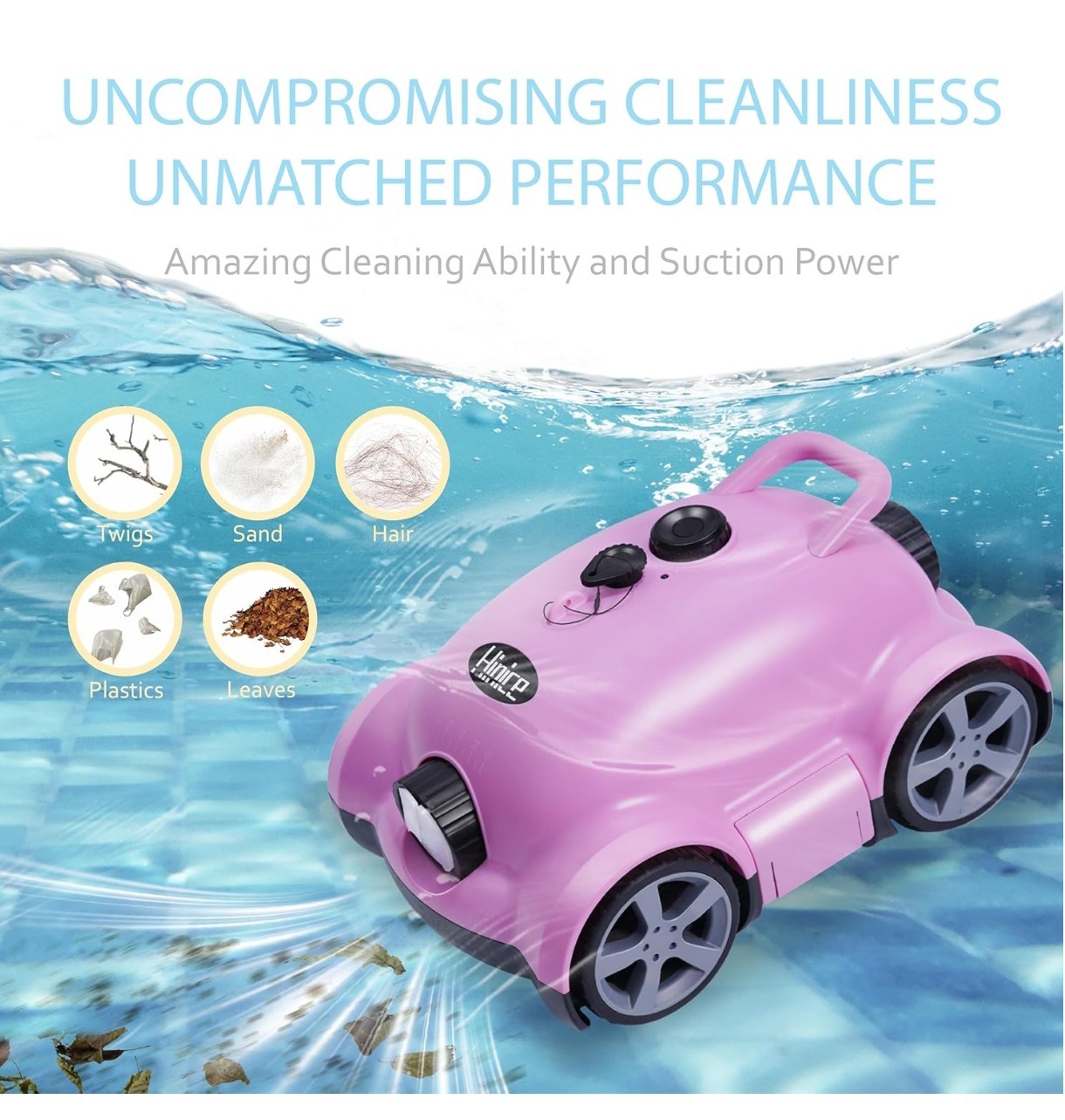 Cordless Robotic Pool Cleaner,Automatic Pool Vacuum Robot up to 2153 sq ft Pink