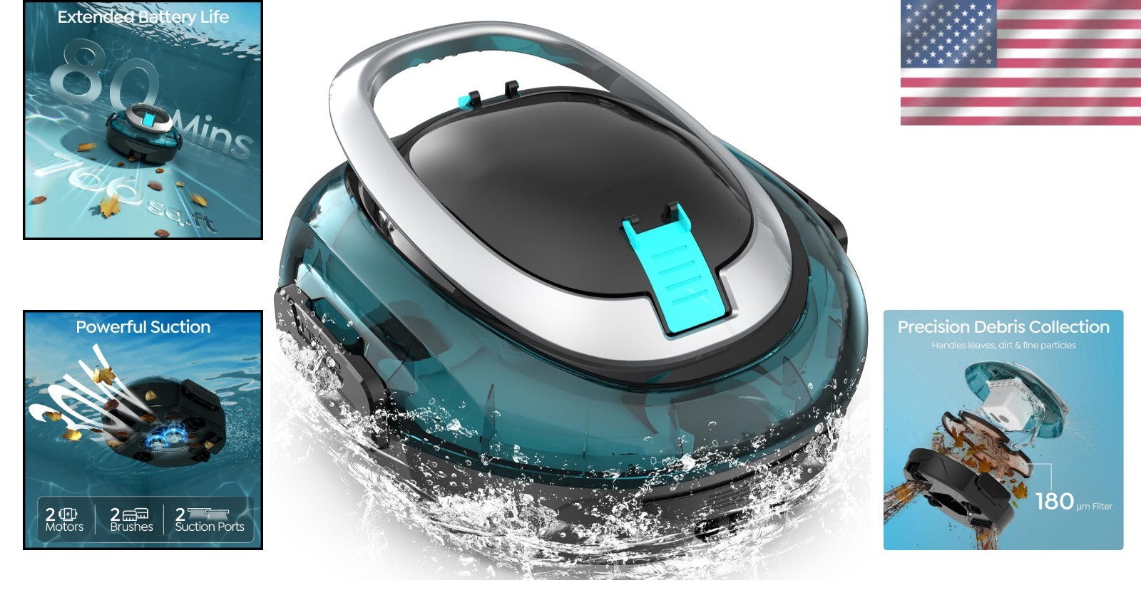 S2 Robotic Vacuum for Pools – Coverage Up to 766 Sq Ft, Lightweight Design