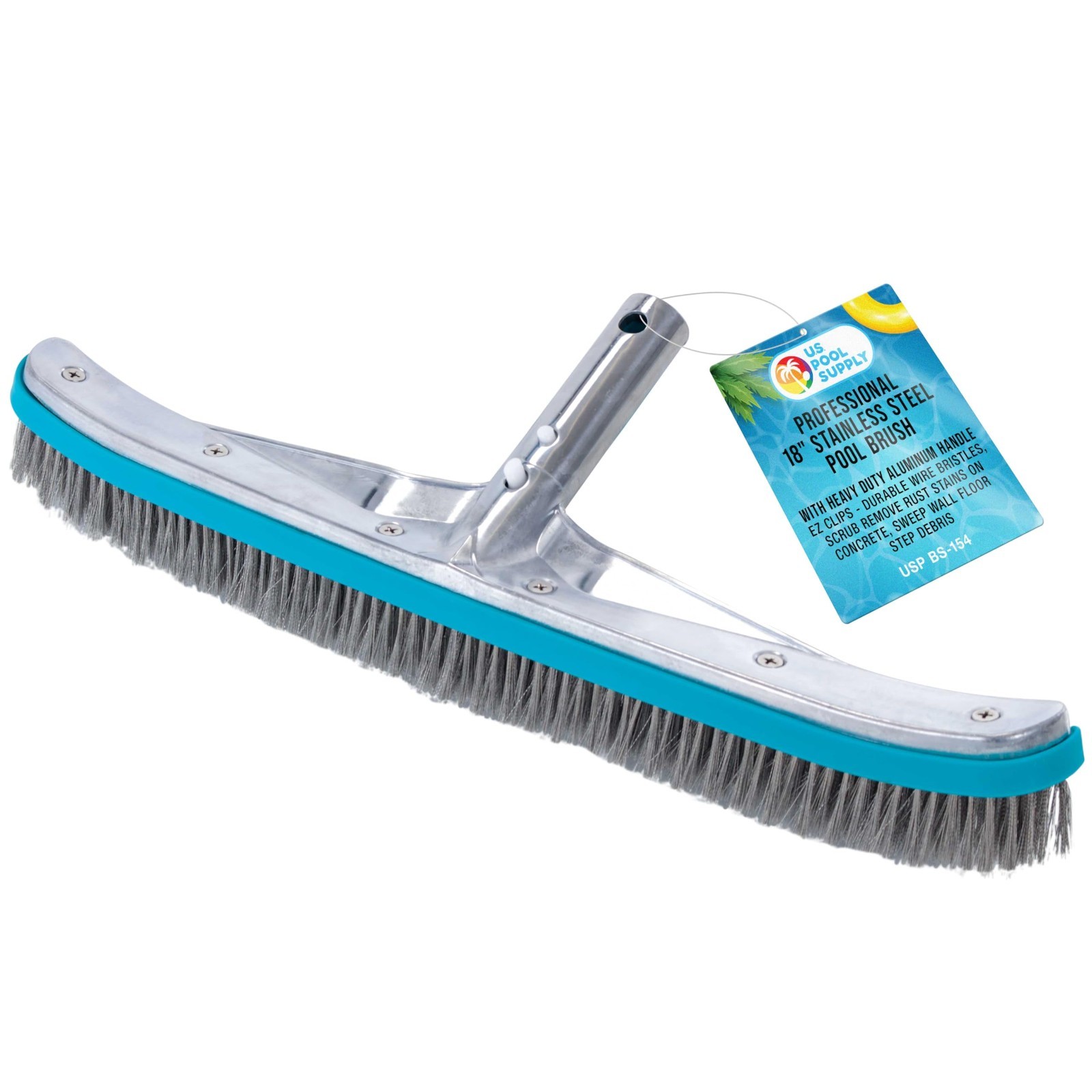 18&Prime; Stainless Steel Pool Brush Head for Inground Pools – Metal Wire Bristles, Ca