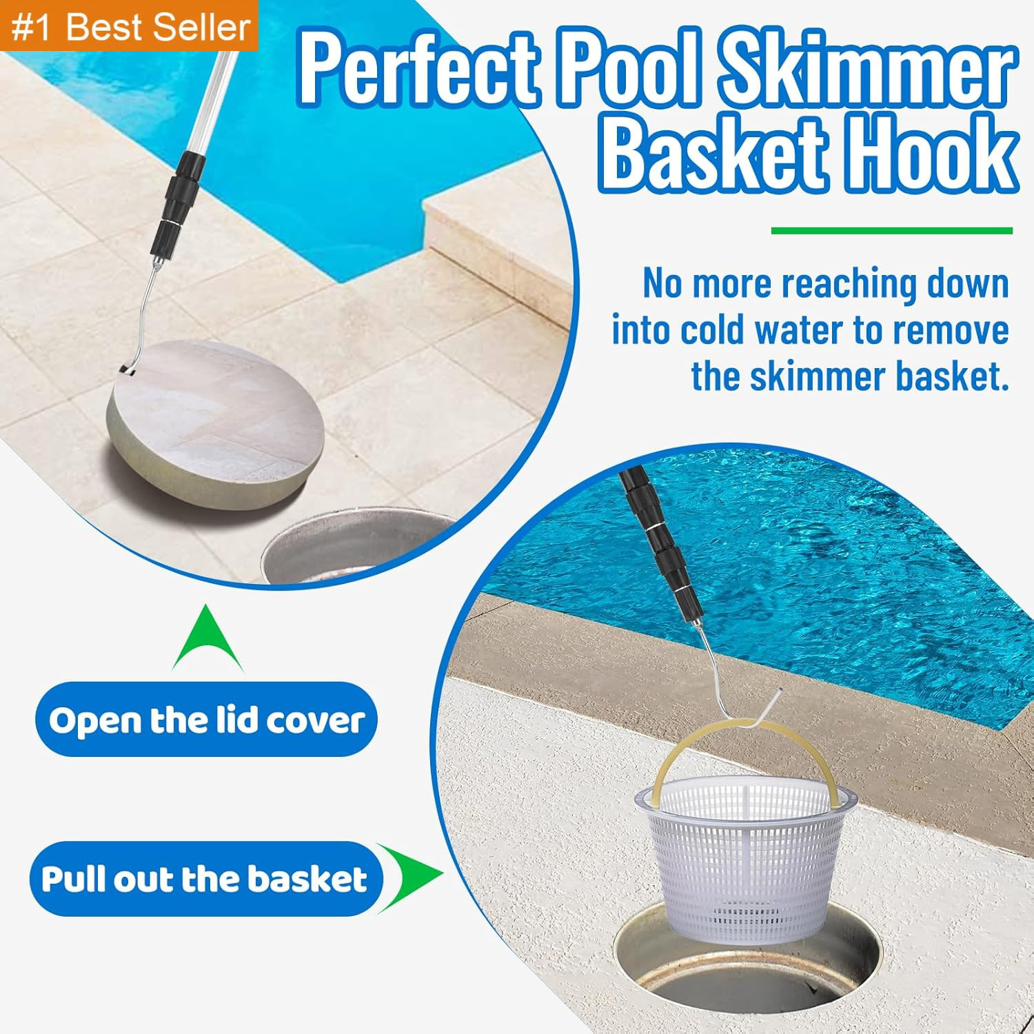 Pool Skimmer Hook Skimmer Basket Pole Collapsible Hook with Handle 39.7 Inch Poo