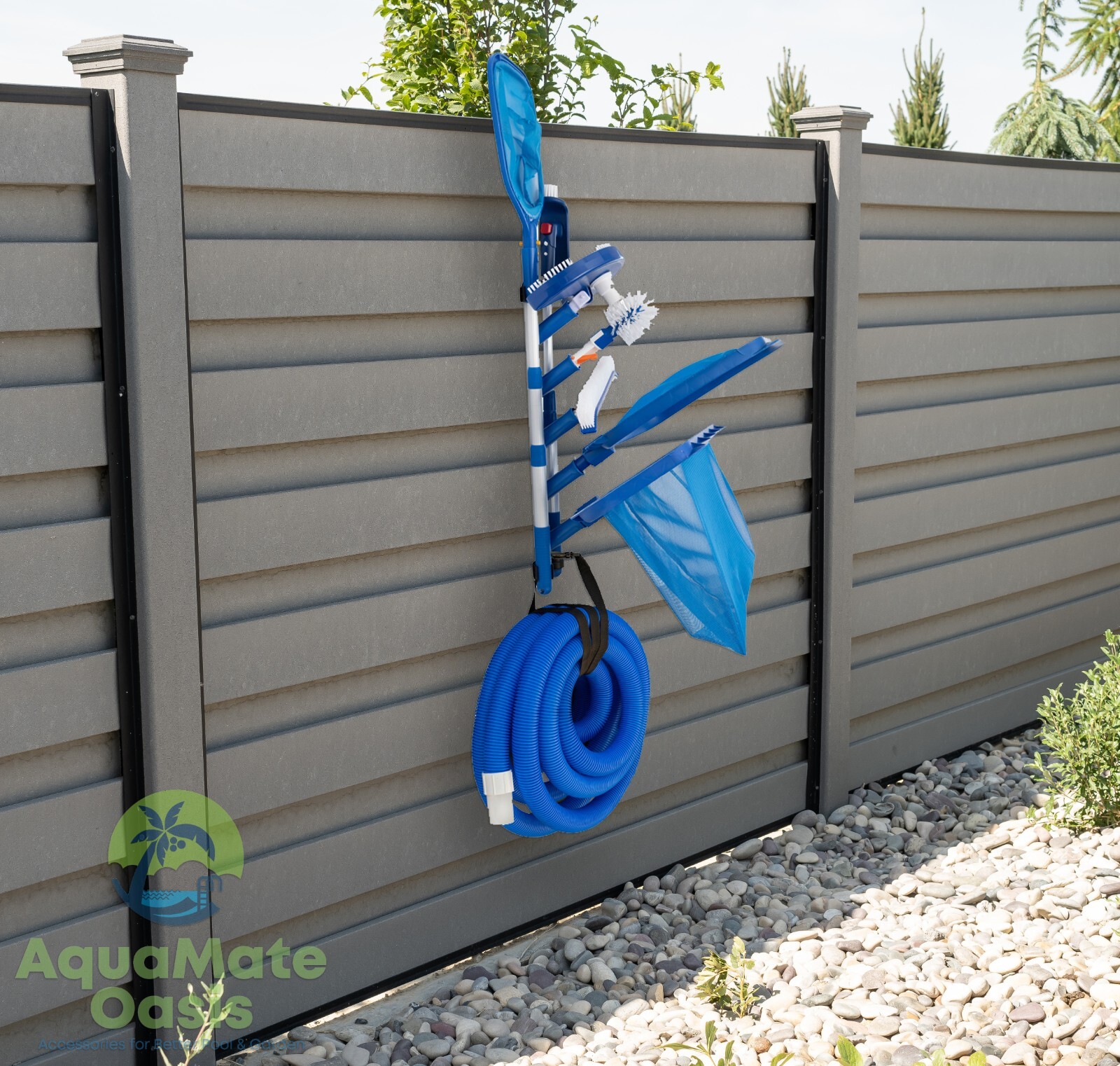 AquaMate Oasis Pool Tool Organizer, Pole Hangers, Vacuum Hose Harness