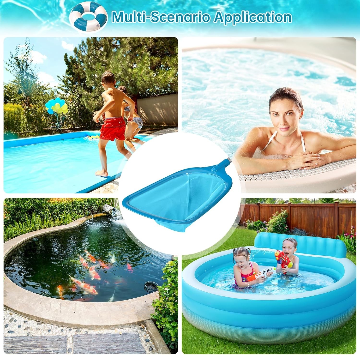 Pro Pool Skimmer Net for Leaves & Debris, Blue
