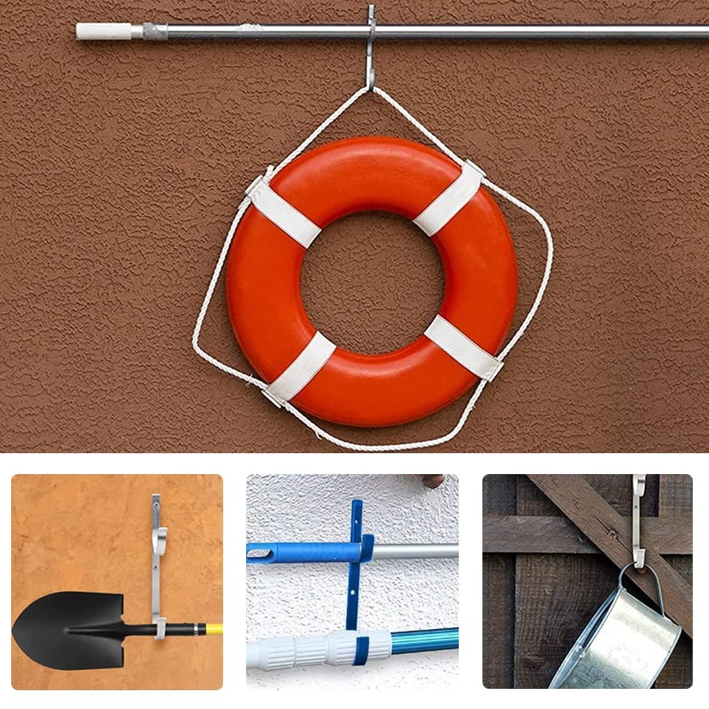 Aluminum Pool Pole Hanger Set with Hooks for Telescoping Equipment and
