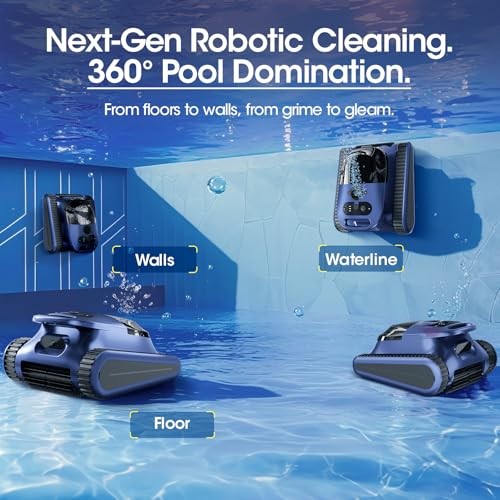 Cordless Robotic Pool Cleaner, Pool Vacuum 180W Brushless Motor, Dark Blue