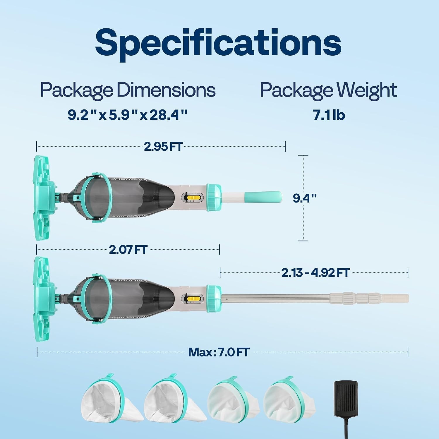 Rechargeable 18.5 GPM Cordless Pool Cleaner with Fast Charging, Handheld Design