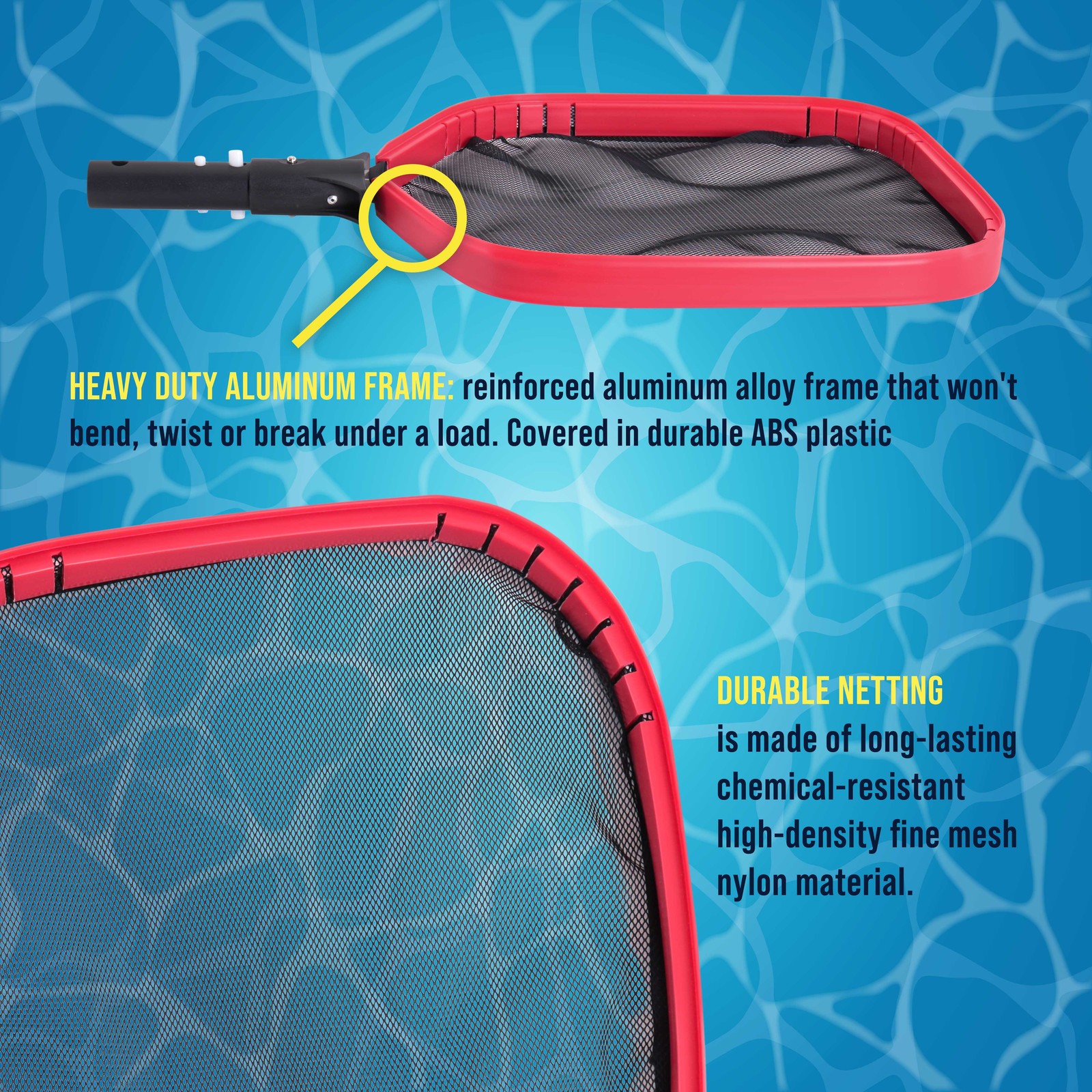 Heavy Duty Large Swimming Pool Leaf Skimmer Net, Aluminum Frame, Cleaning Debris