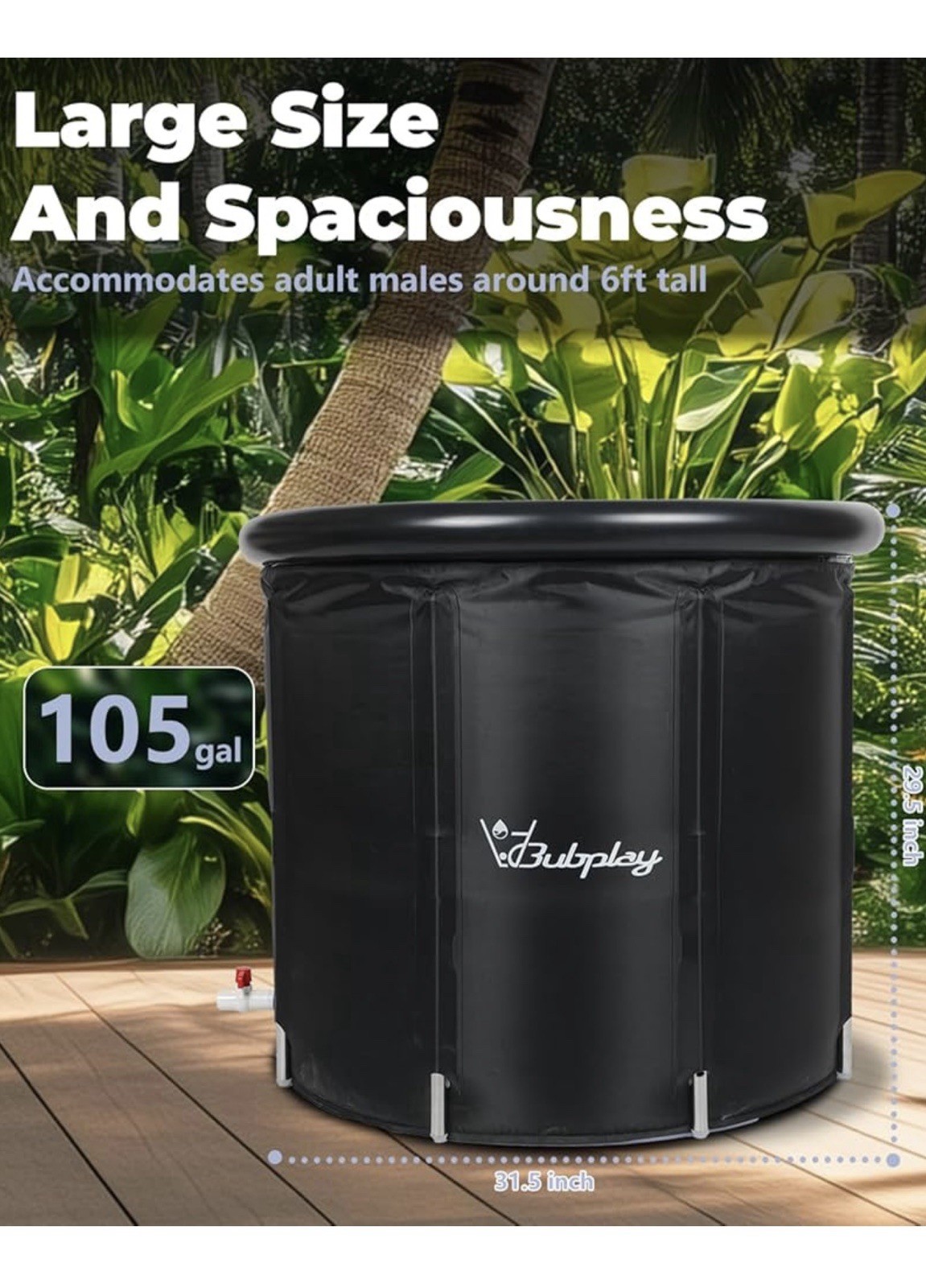 XL Ice Bath Tub for Athletes & Adults – 105 Gallons Tub, 105GAL, Black