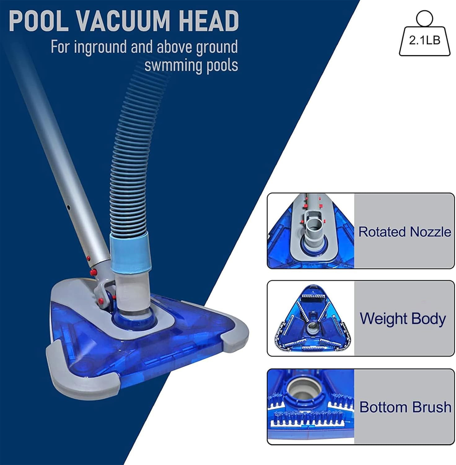 1.5-Inch X 24-Feet Swimming Pool Vacuum Hose with Triangular Weighted Head