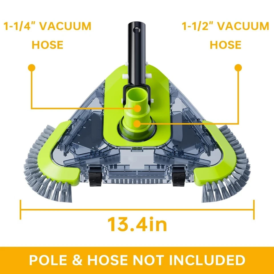 Upgrade Pool Vacuum Head with Wheels & Side Brushes, Universal Rotatable Hose…