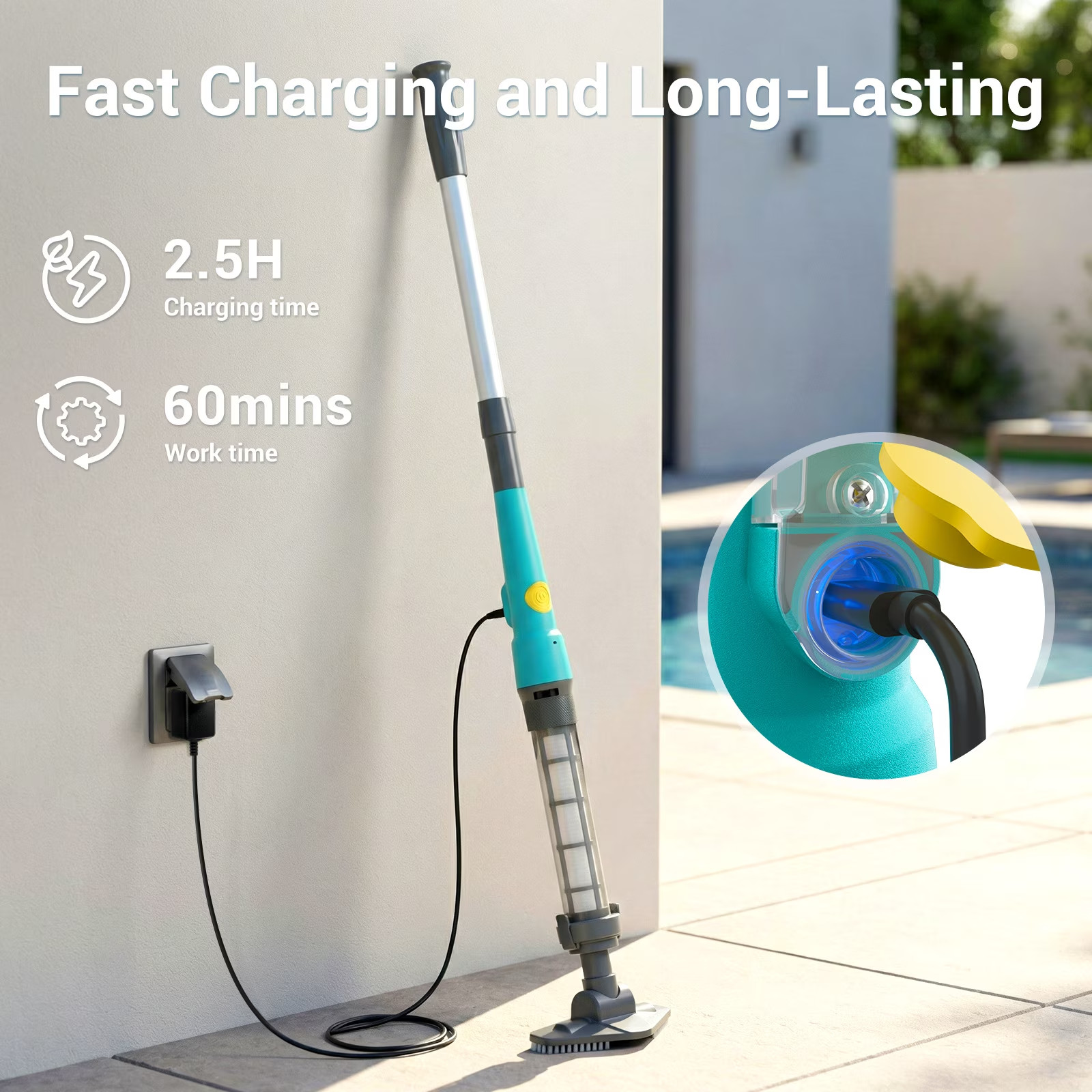 Cordless Pool Vacuum, Handheld Pool Vacuum with Running Time up to 60-Minutes fo