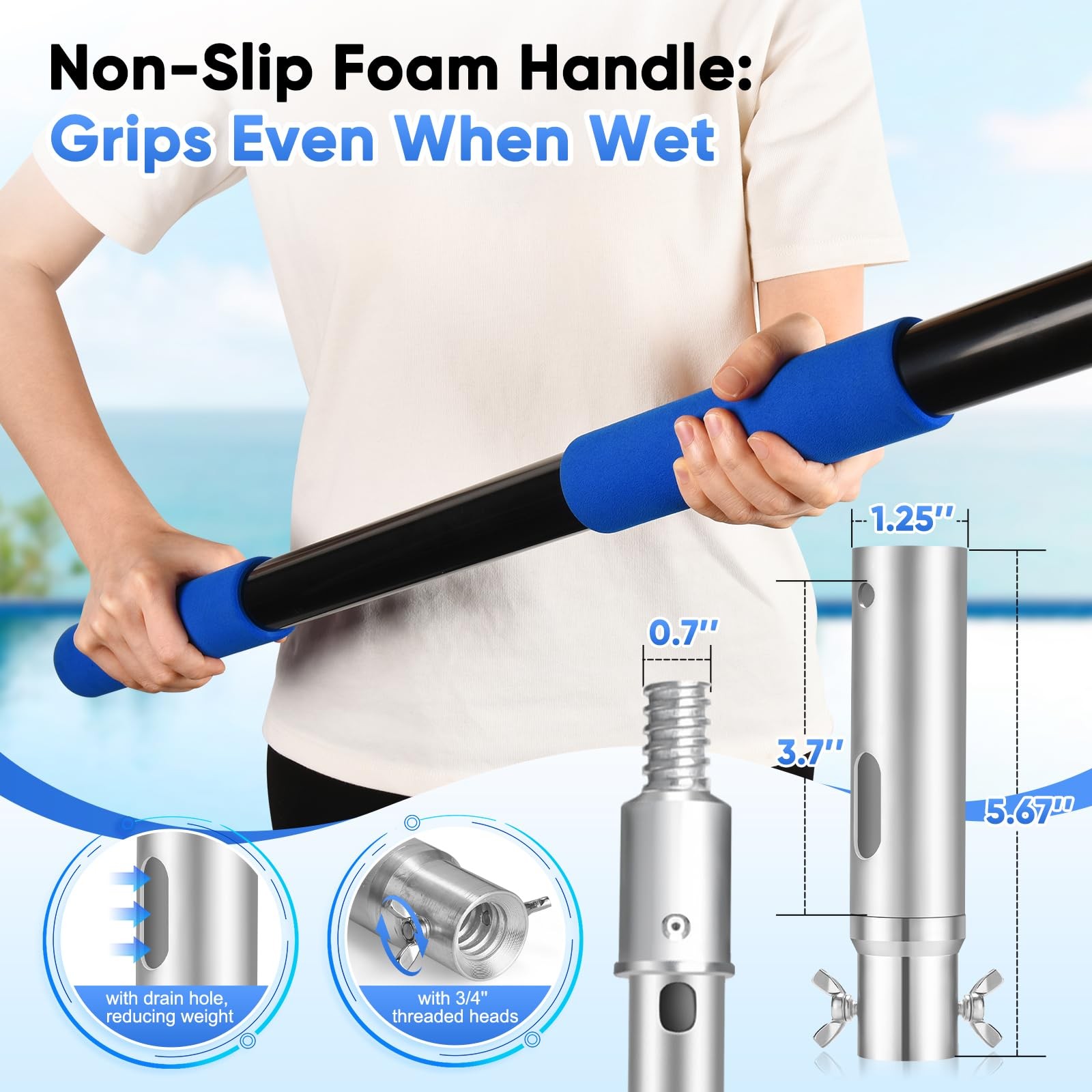 16FT Reach Aluminium Telescoping Pool Pole 4 Baffle Locks Universal