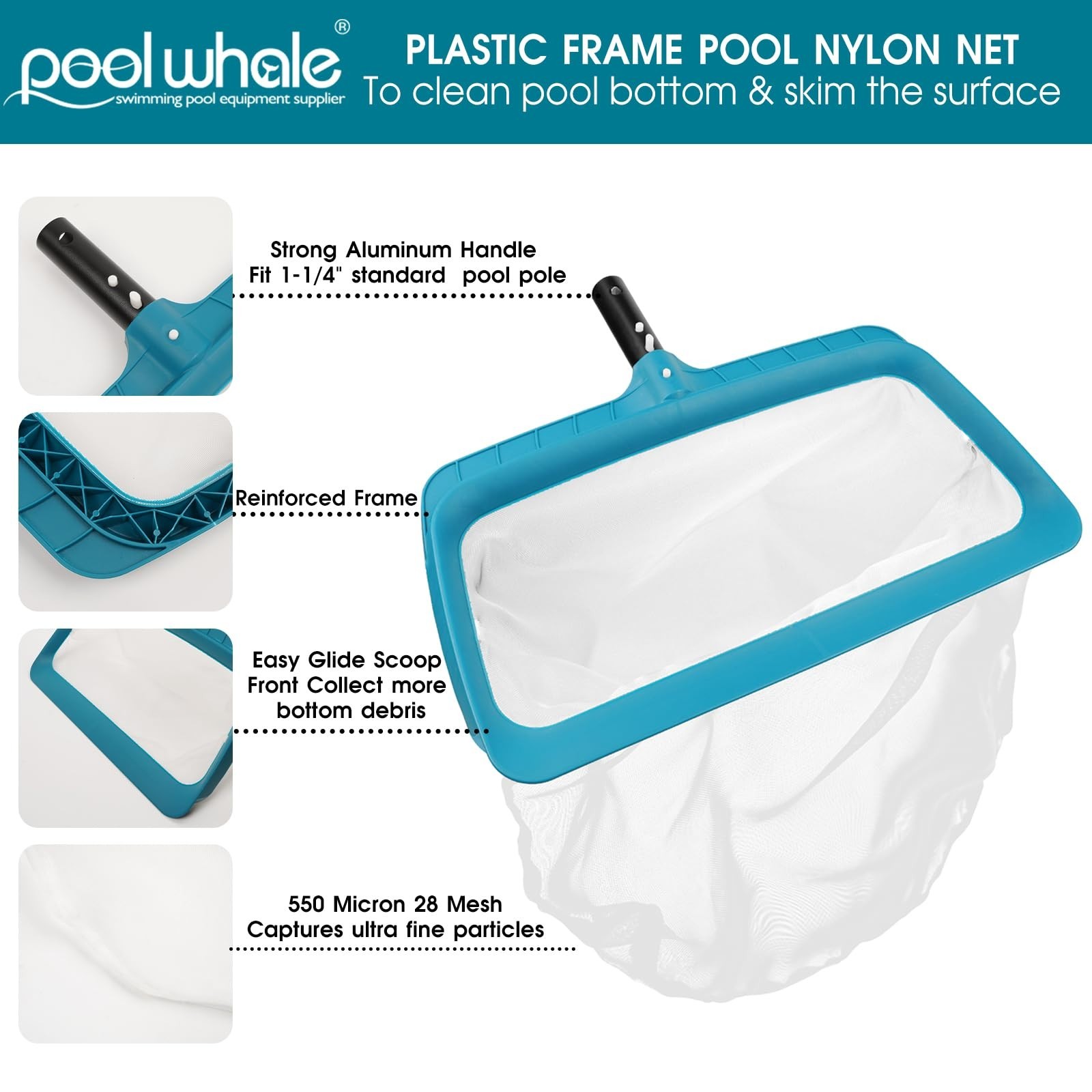 Extra Wide Pool Skimmer Net – Ultra Fine Mesh Leaf Rake for Easy Cleaning
