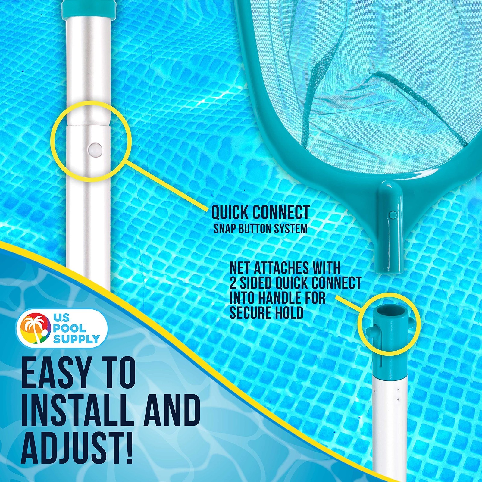 5ft Leaf Skimmer Net with 4-Pole Aluminum Handle – Ultra Fine Mesh for Pools, Sp