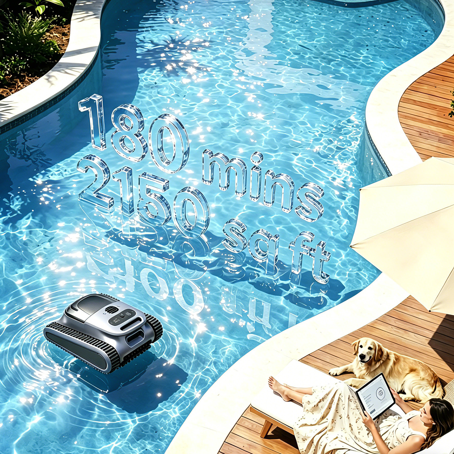 Cordless Robotic Pool Vacuum 120W | Sonar Navigation | Track Drive | Wall Climb