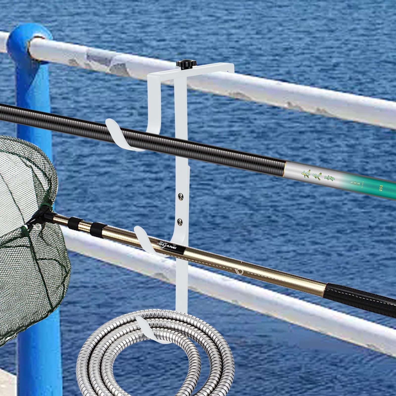 Adjustable Heavy Duty Pool Pole Hangers – 2 Pack, Fence Hooks for Skimmers, Rake