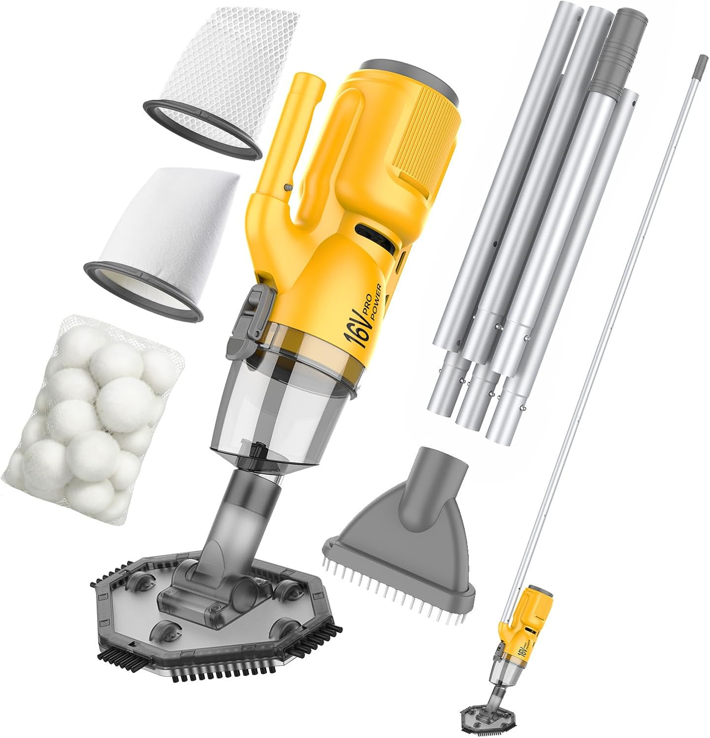 16V Cordless Handheld Pool Vacuum – 26,000Pa Hyper Suction, 3-Stage 3D Fiber Bal