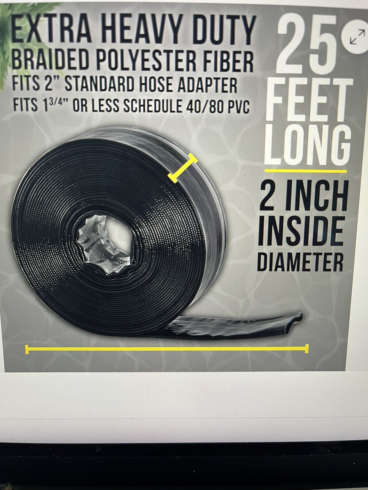 Pool Backwash Hose Black Rhino 2”x 25’ Heavy Duty Reinforced w Clamp Brand New!