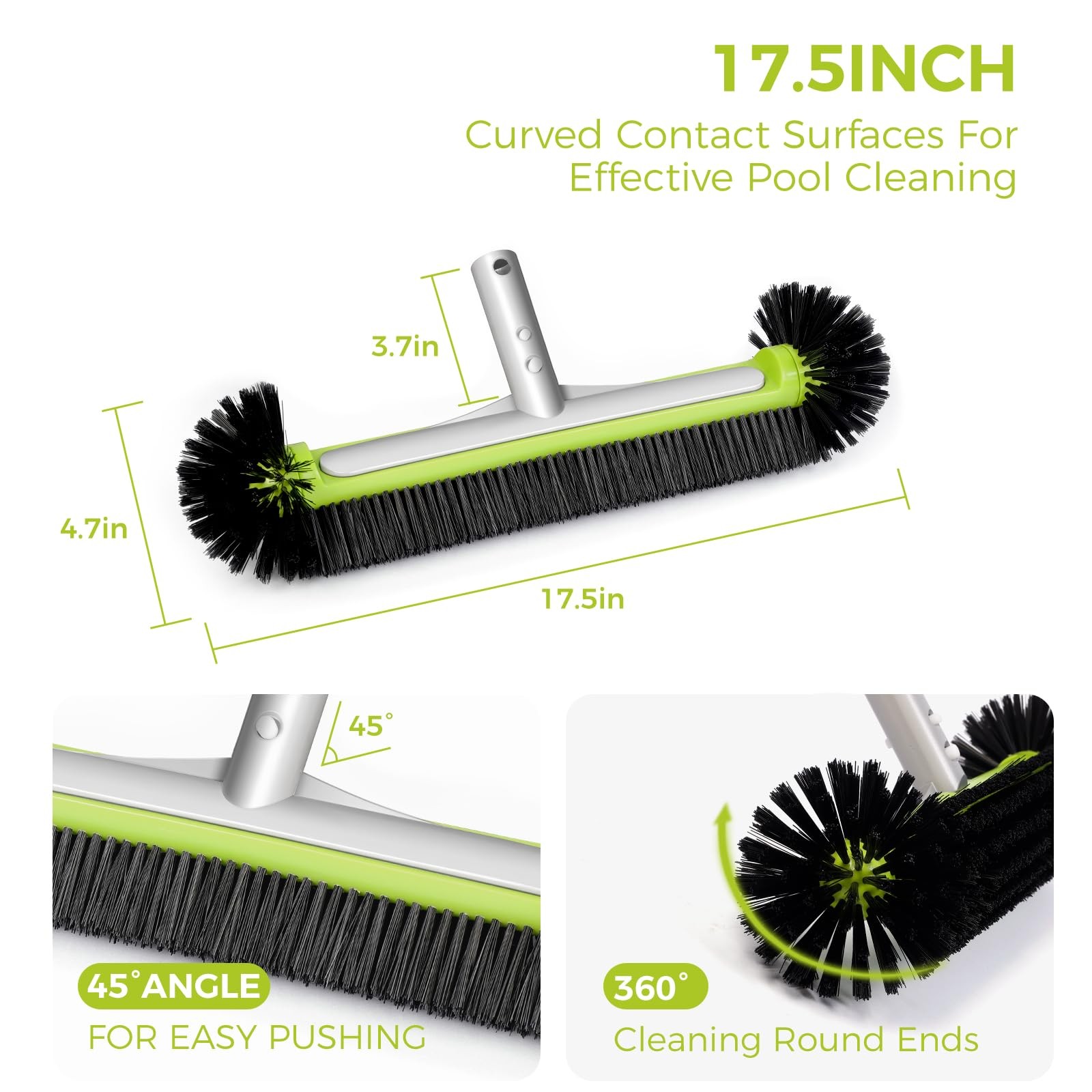 Heavy Duty Pool Brush Head 17.5&Prime; Clean Walls, Floors, Steps & Corners