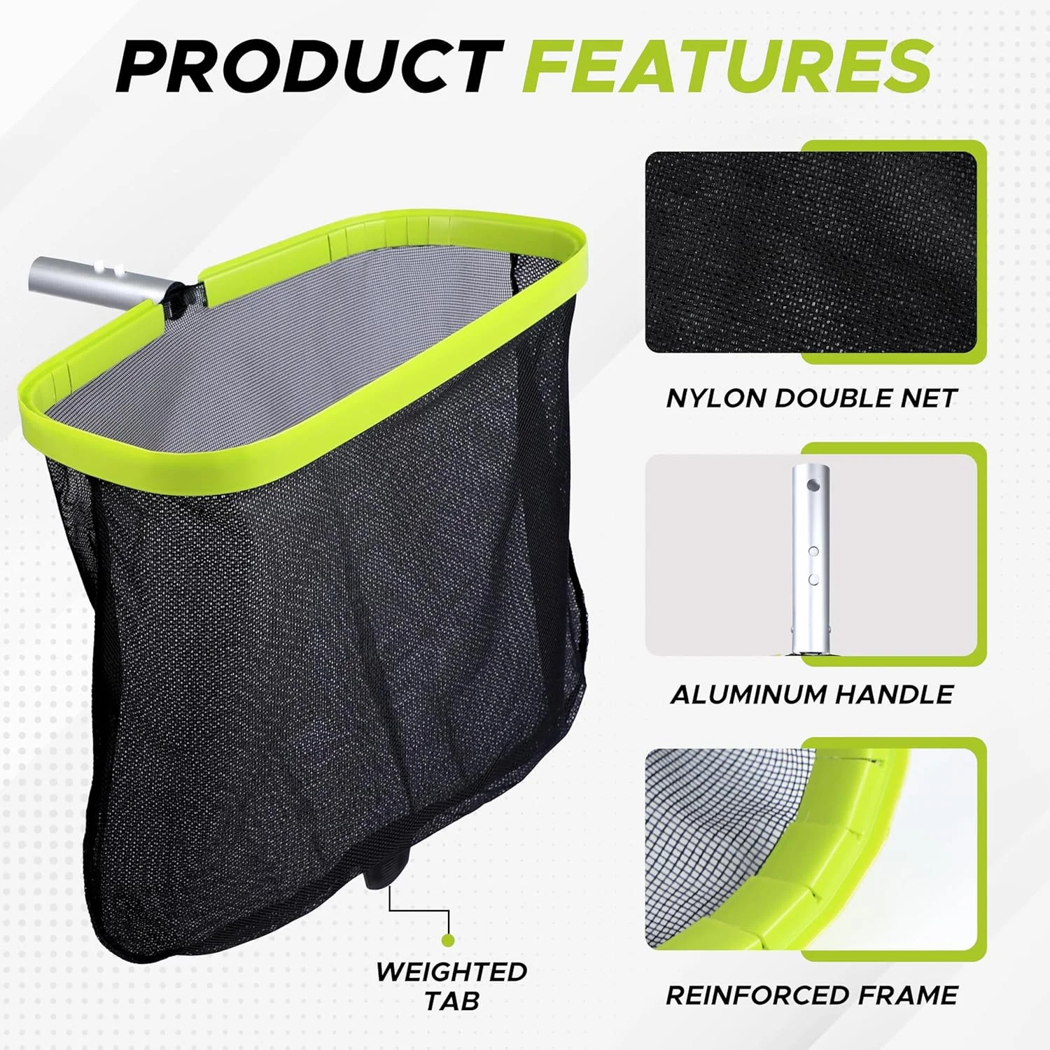 EcoNour Large 17.5&Prime; Pool Leaf Net, Heavy Duty Pool Skimmer Net with Reinforced D