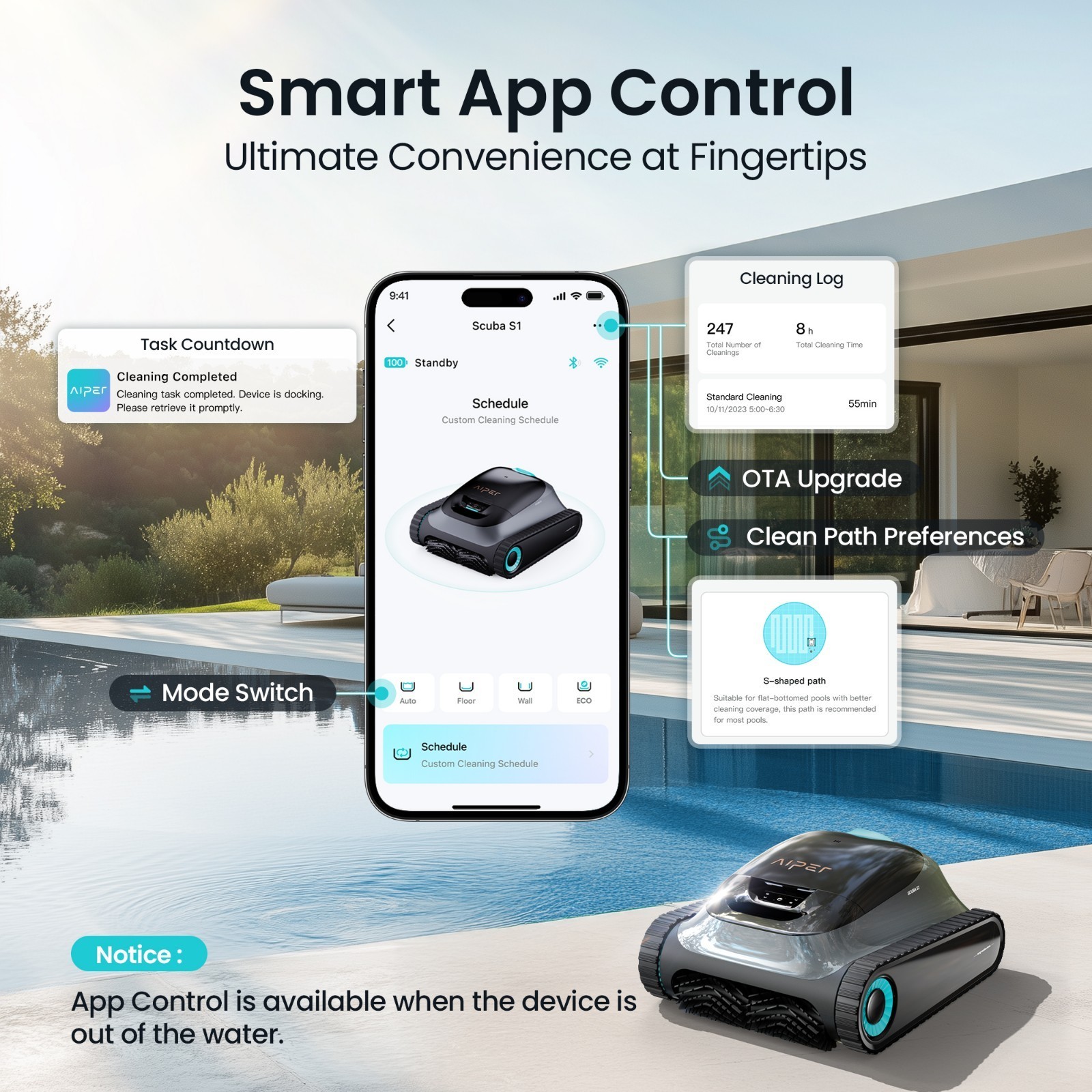 AIPER Scuba S1 2025 Version Robotic Pool Vacuum Cleaner w/ APP For Inground Pool