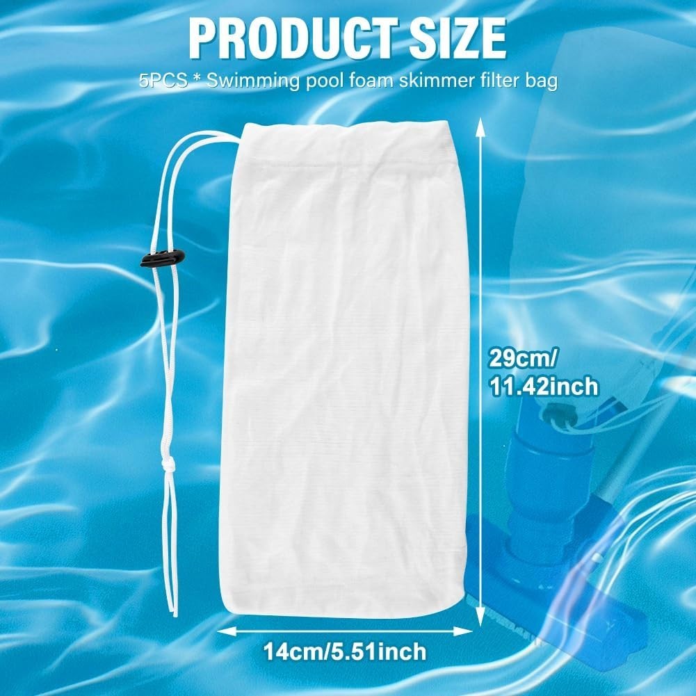 5Pcs Pool Leaf Vacuum Net Bag Fine Mesh with Locking Cord,11.4&Prime; x 5.5&Prime; Fine M…