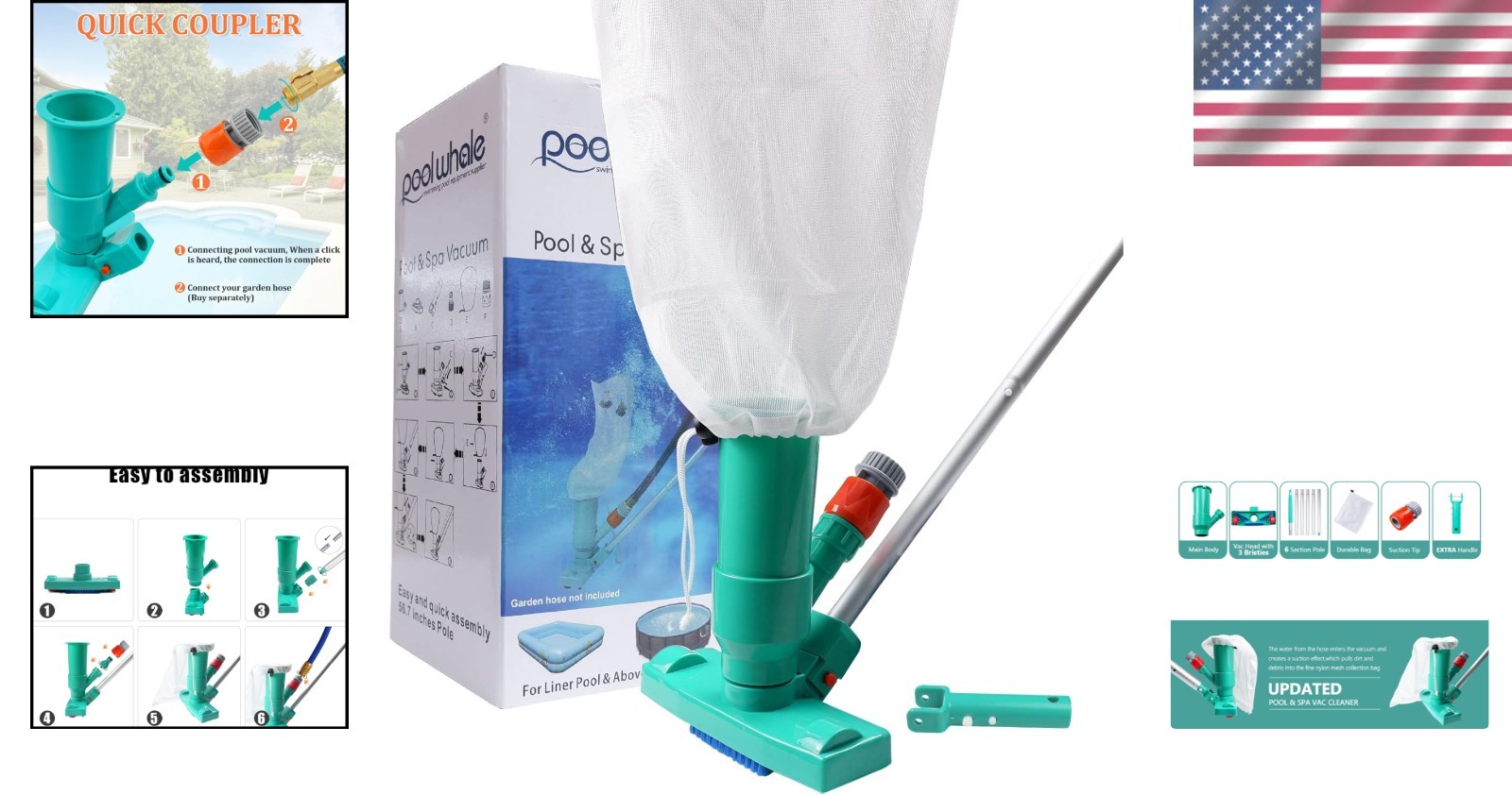 Deluxe Pool Spa Pond Mini Jet Vac Vacuum Cleaner with 56.5&Prime; Telescopic Pole