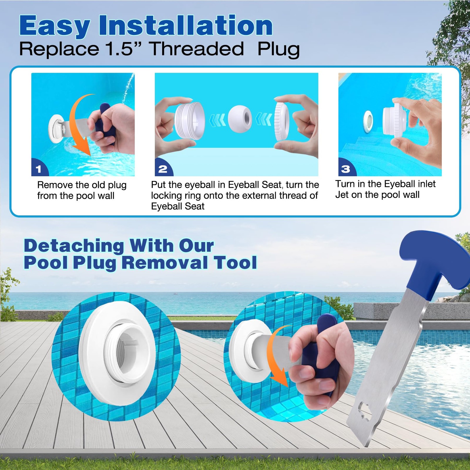 3/4&Prime;Pool Jet Nozzles Directional Flow Eyeball Inlet Fittings Fit white
