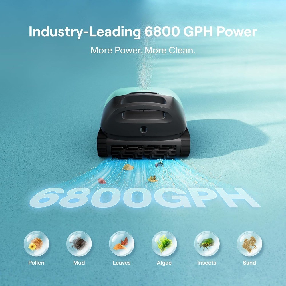 Cordless Pool Vacuum Robot for Inground and Above Ground Pools 6800 GPH Suction