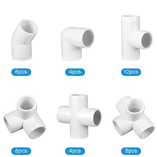 42 Pieces PVC Pipe Fittings Elbow Set Tent Connection Tee Heavy Duty 1/2 Inch
