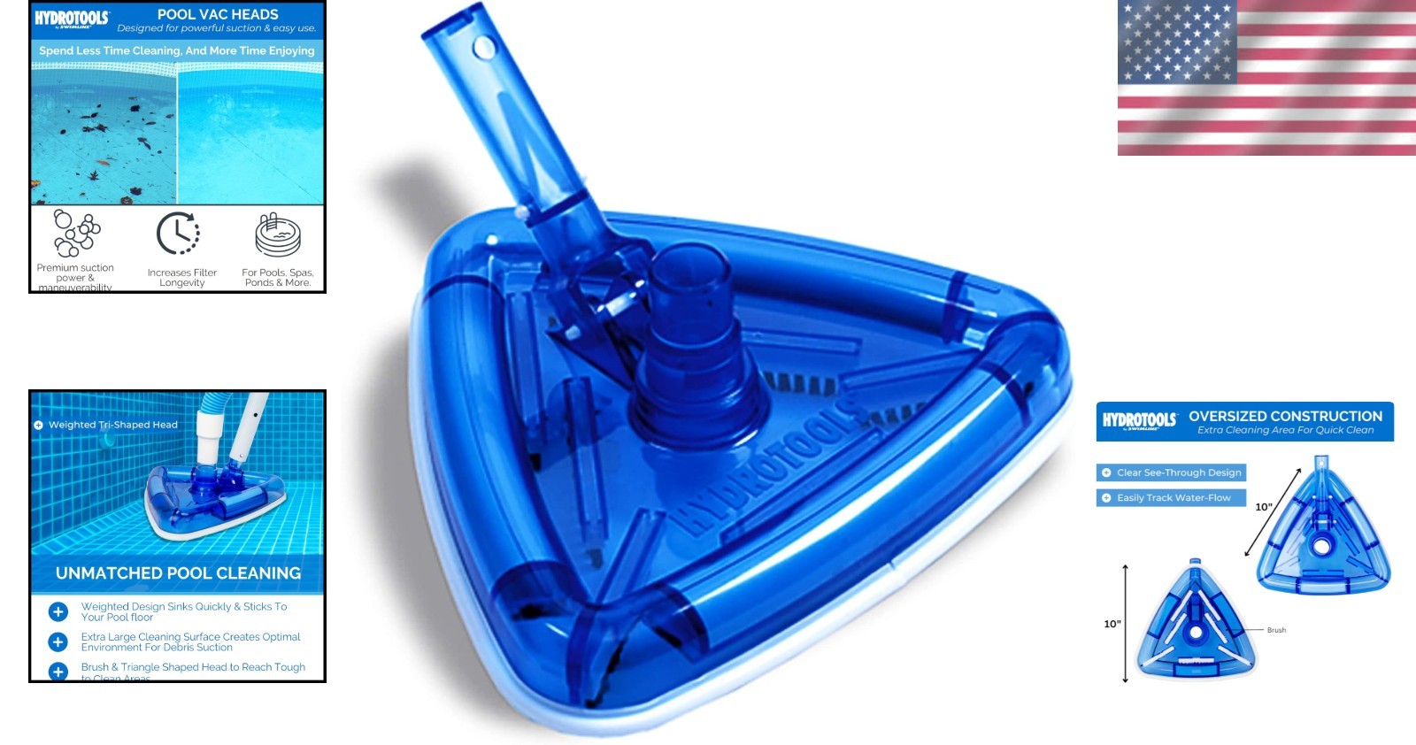 Heavy-Duty Hydrotools Pool Vac Head with Hose Compatibility & Swivel Feature