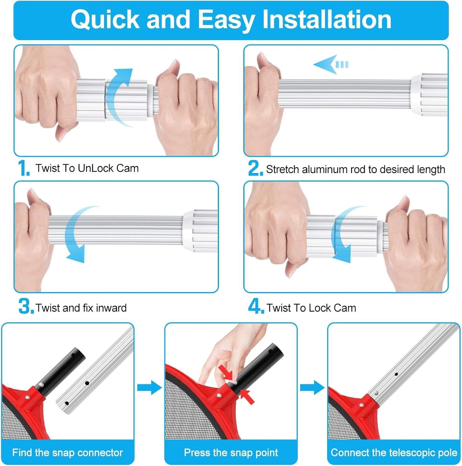 Professional 12FT Aluminum Pool Pole – Effortless Cleaning & Strong Grip