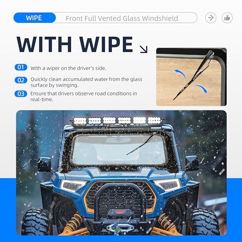 Front Full Vented Glass Windshield Compatible with Polaris RZR XP 1000, RZR