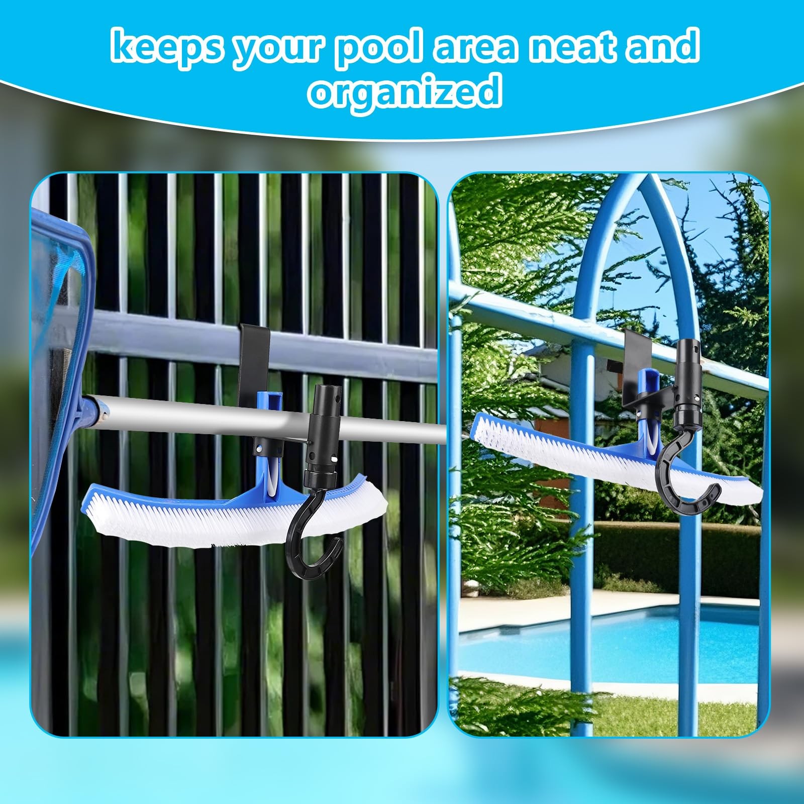 Pool Fence Hooks 2 Pcs Organizer for Cleaning Tools, Poles, Skimmers, Vacuum