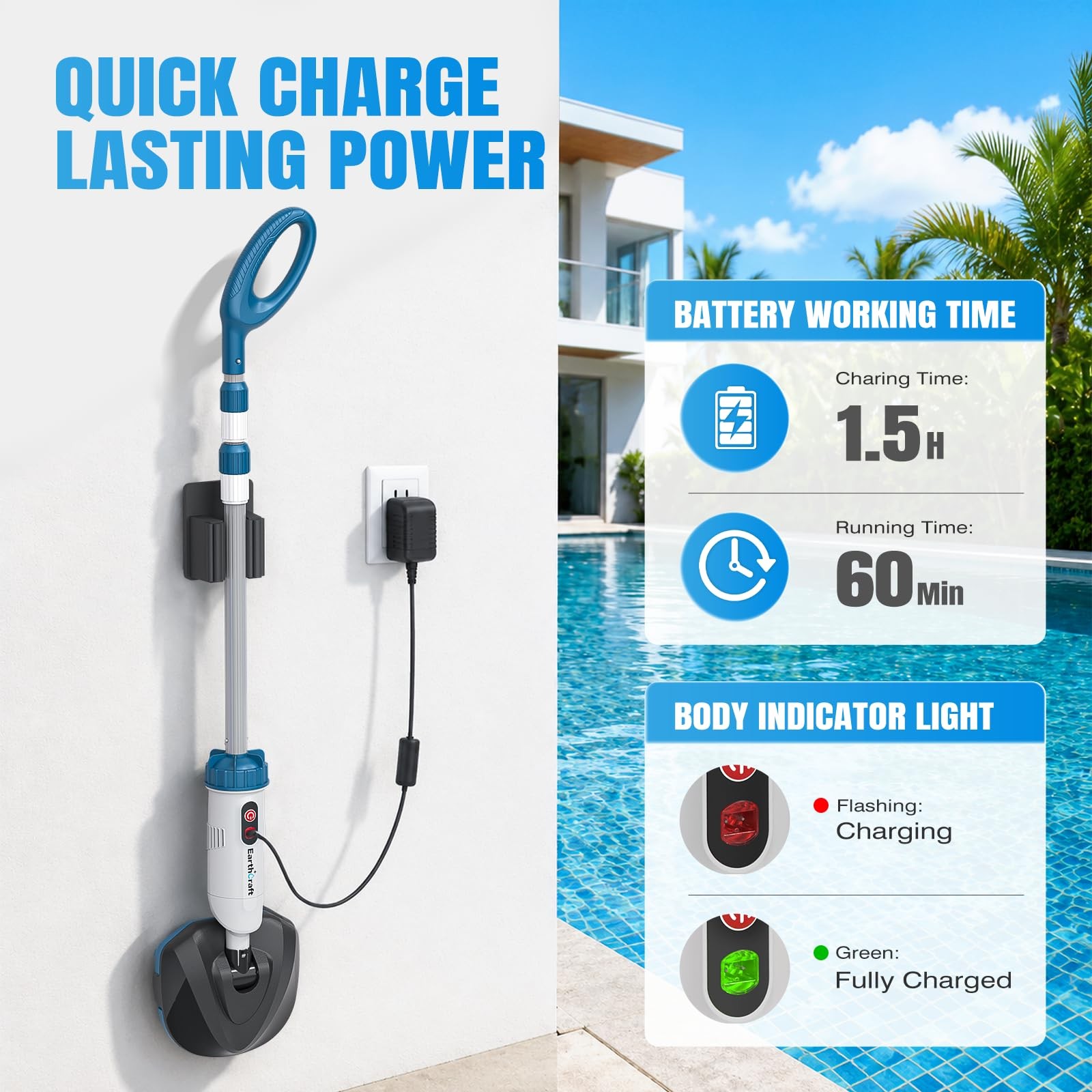 18.5 GPM Suction Pool Vacuum for Above Ground Pool,Hot Tubs,Spas