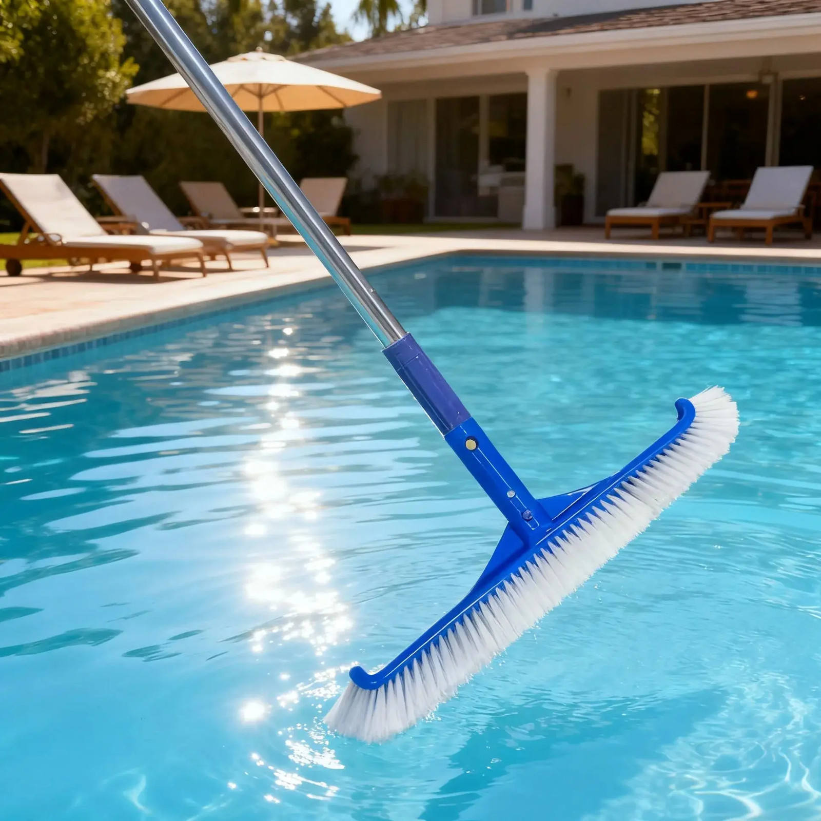 Pool Brush Head for Cleaning Pool Walls, Nylon Brush Pool Cleaning Kit with Curv