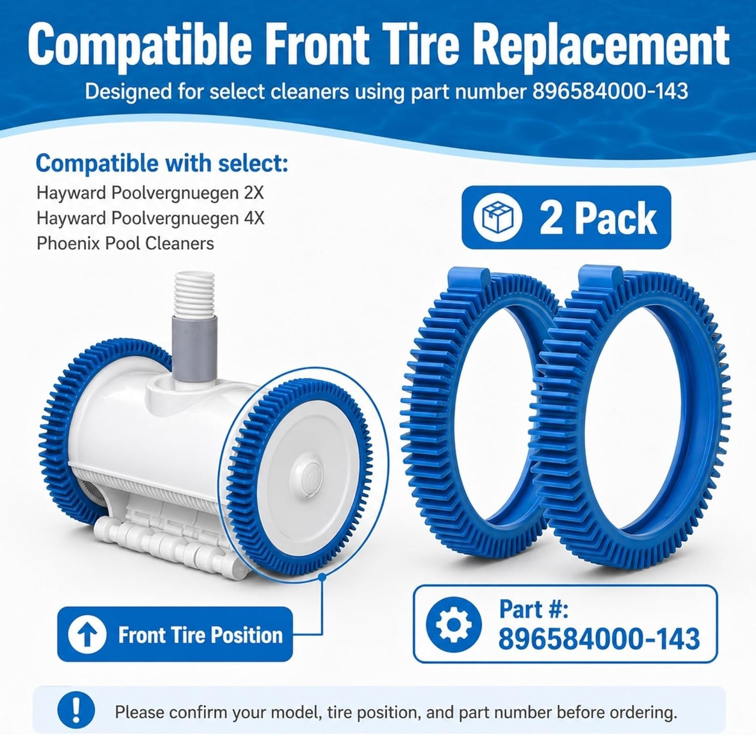 Heavy-Duty 2-Pack Pool Cleaner Tire Kit – Super Hump Design for Better Traction