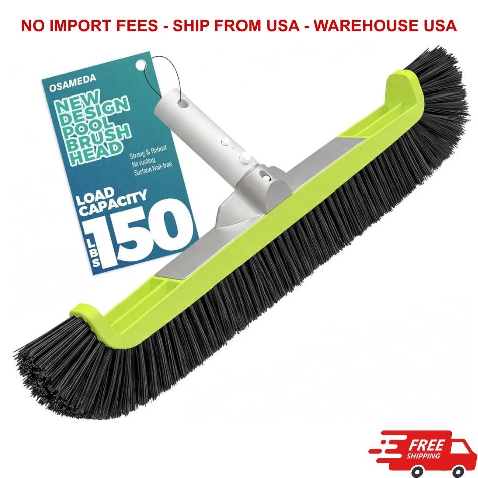 18&Prime; Pool Brush Head for Cleaning Swimming Walls,Curved Ends Scrub Brush Black US