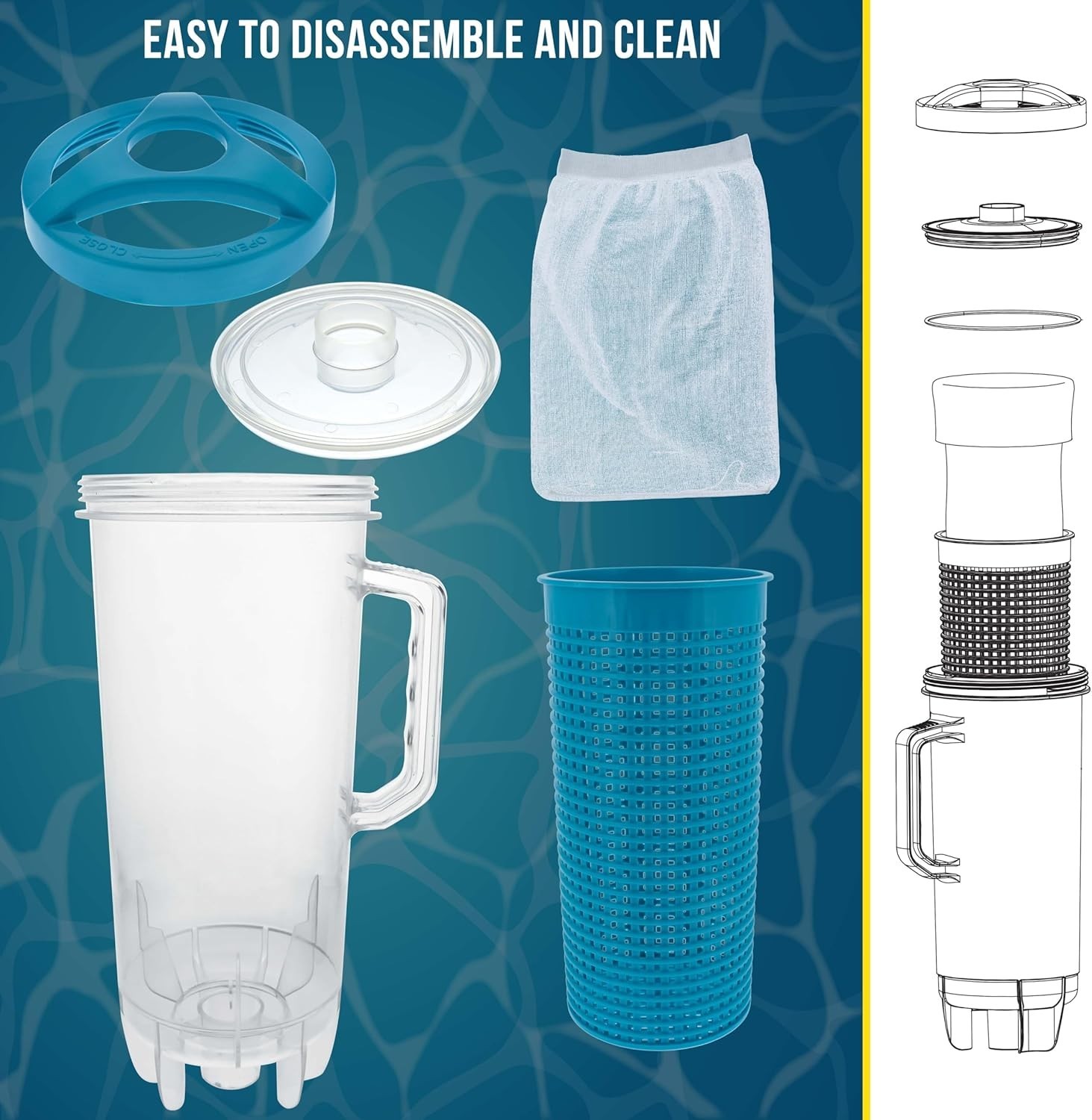 Easy-Access Pool Leaf Canister with Fine Mesh Filter and Quick Hose Connection