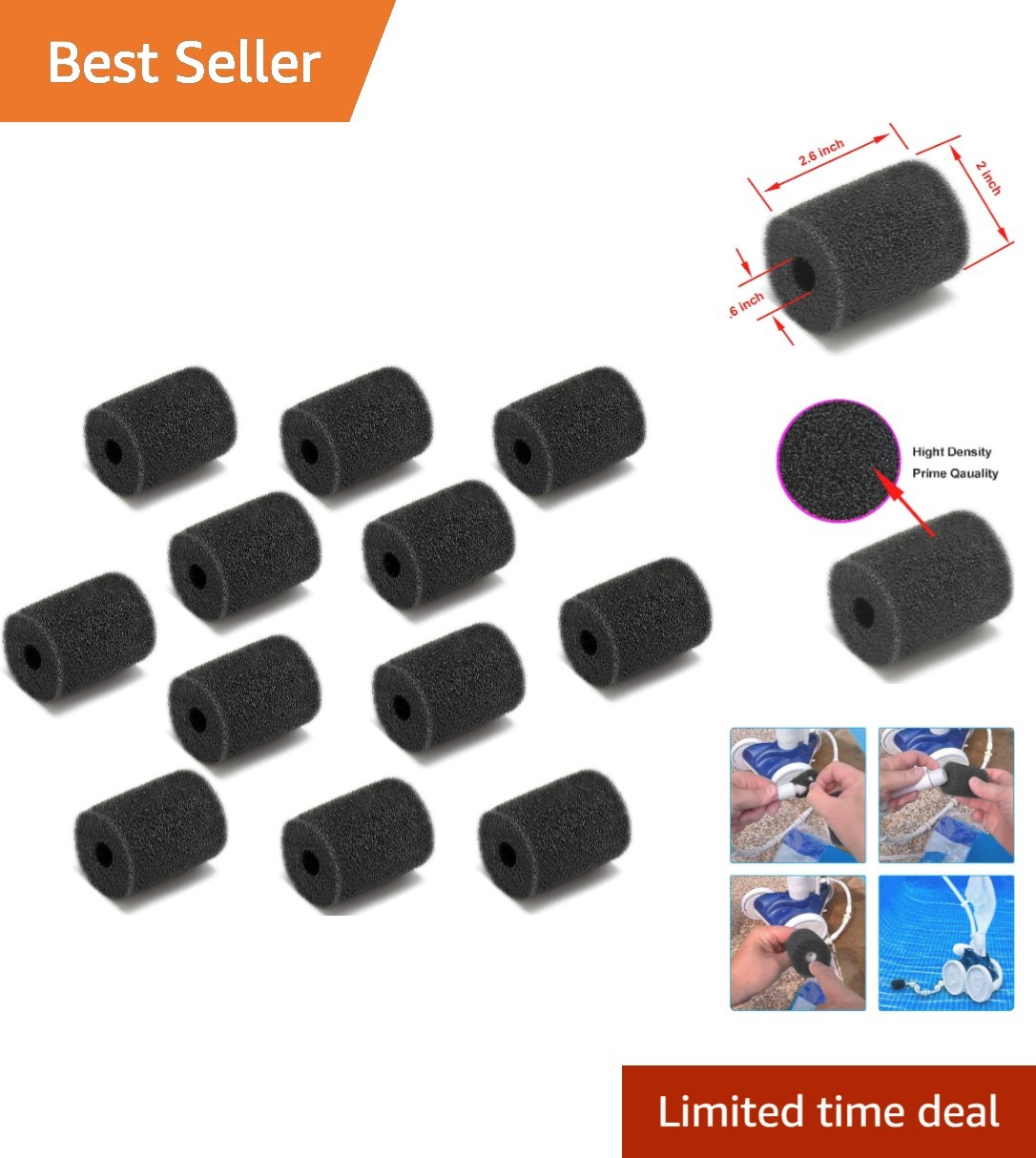 OEM Quality Pool Cleaner Sweep Hose Scrubber Set – Fits Zodiac Polaris, 12 Pack