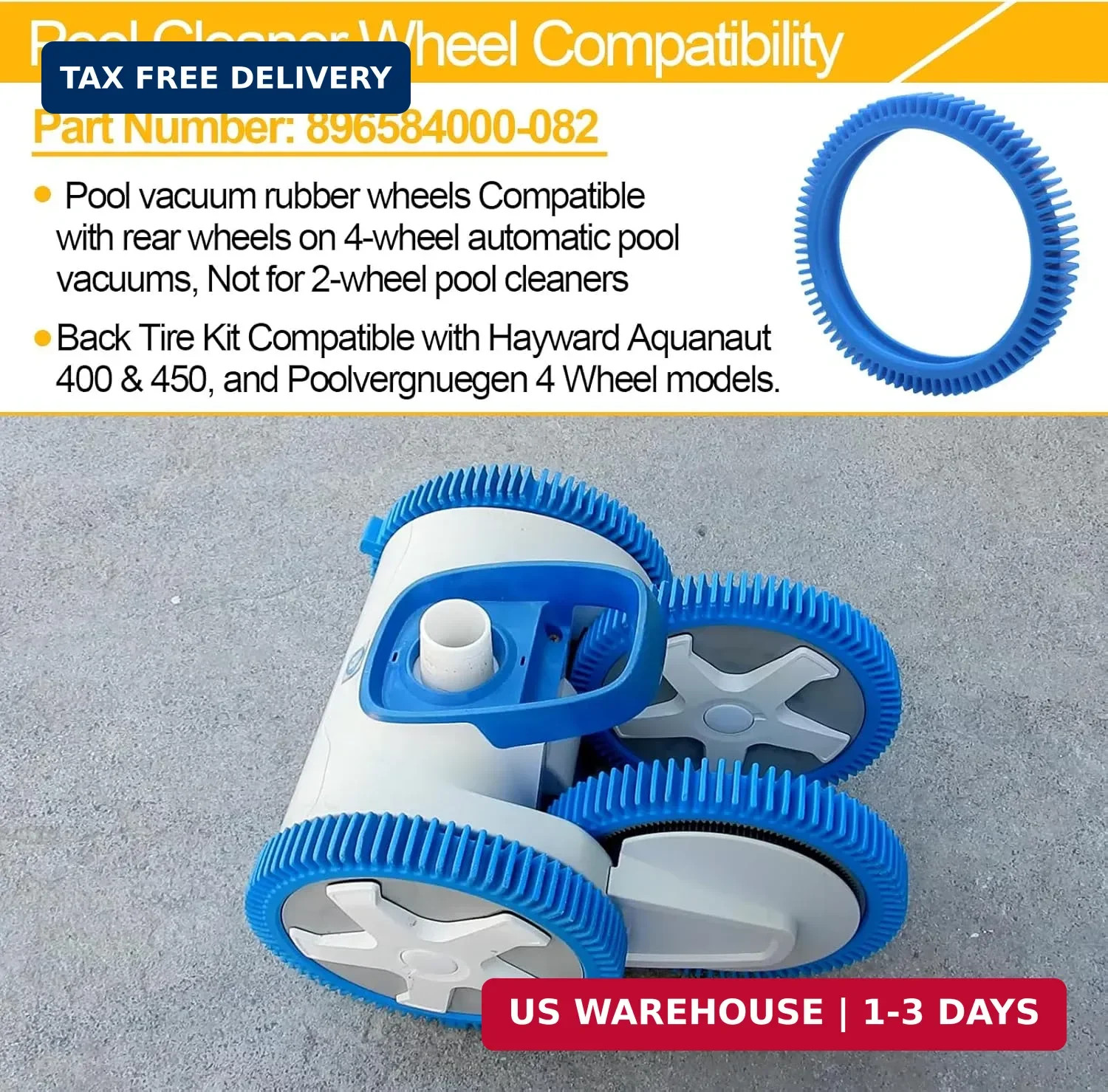 896584000-082 Pool Cleaner Replacement Back Tires for Hayward Pool Vacuum Compat