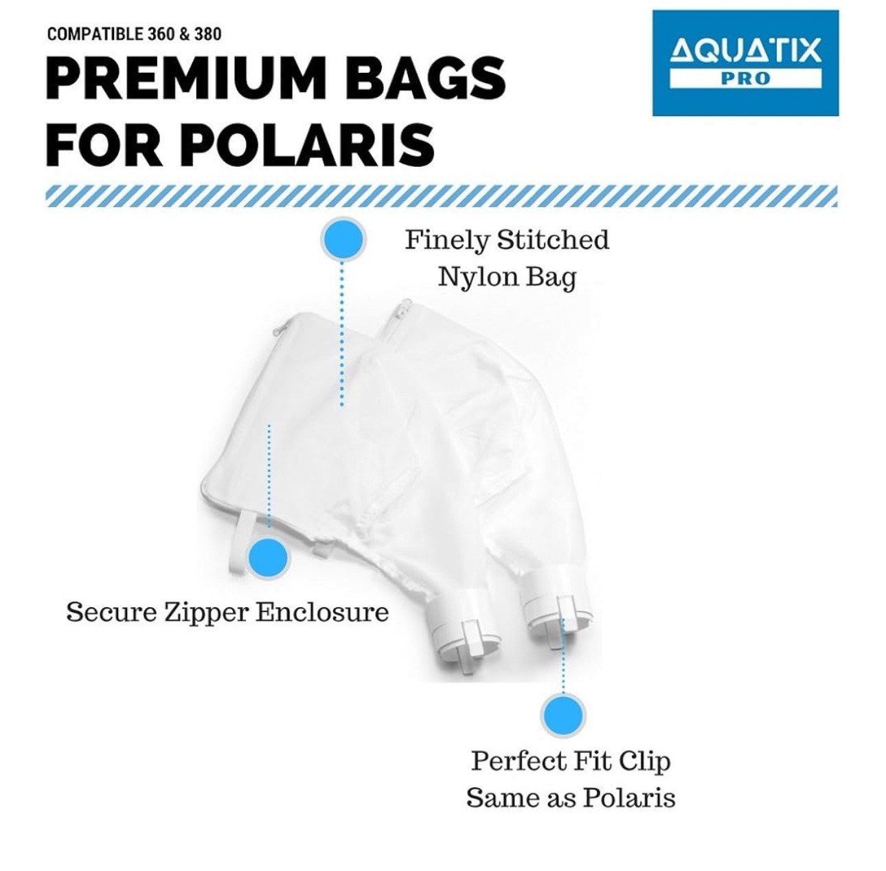 Aquatix Pro Premium Compatible Zipper Replacement Bags for Polaris 360 & 380 2pc