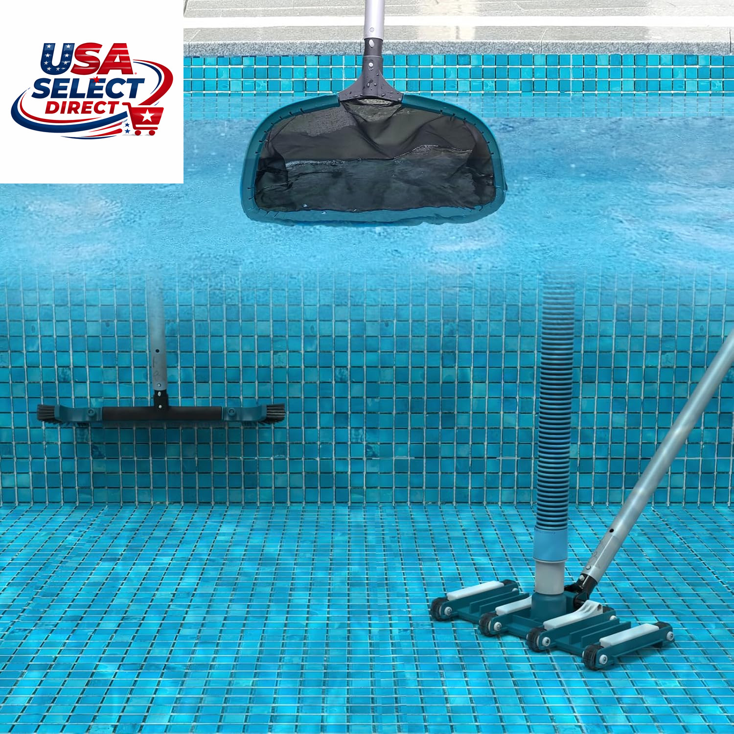 Deluxe Swimming Pool Cleaning Kit with Net, Vacuum Head & Brush