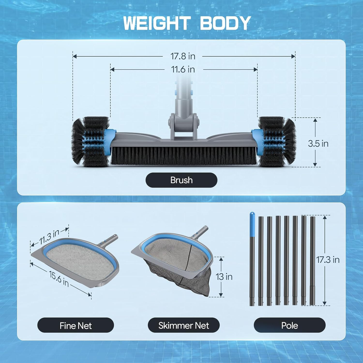 4-In-1 Deluxe Swimming Pool Cleaning Kit – Includes Detachable Pool Brush, Heavy