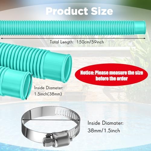 2 Pcs Pool Hose for Above Ground 1.5 Inches Diameter Upgraded Pump Lake Blue