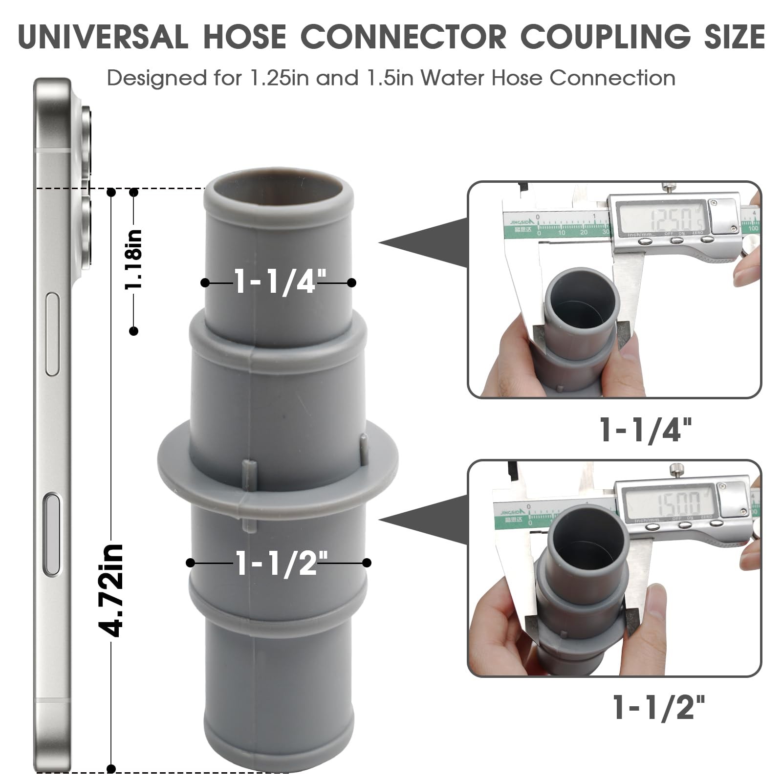TidyMister Pool Hose Adapter Connector Coupling 1-1/4&Prime; to 2 Pack, Grey-2