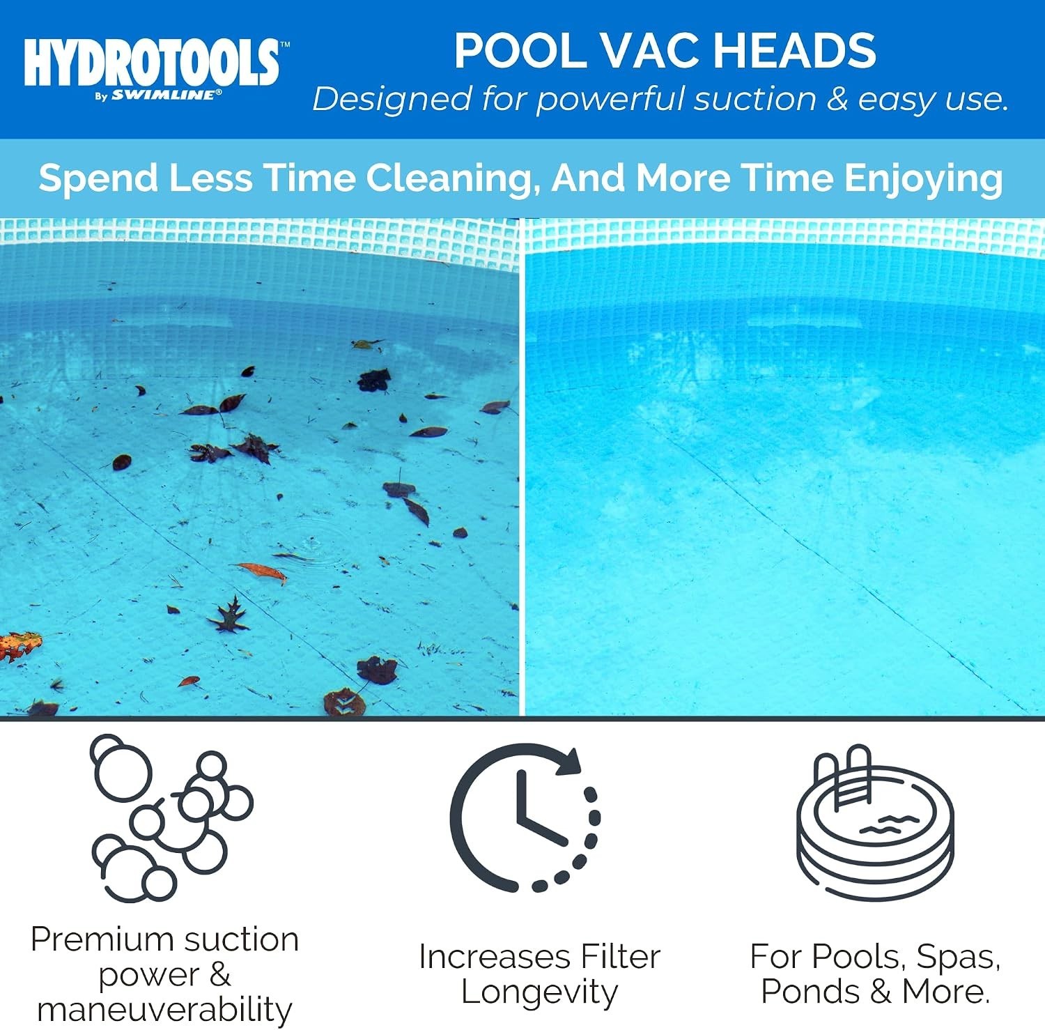 Hydrotools Efficient Swimming Pool Vac Head – Weighted with Integrated Brushes